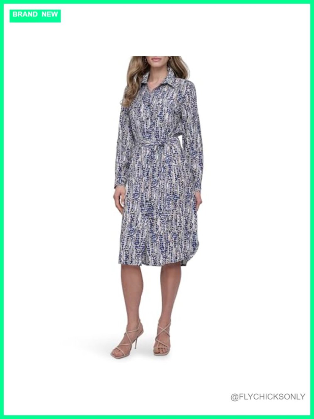 Long Sleeve Collared Neck Belted Midi Shirtdress Button Front Fitted Work Casual